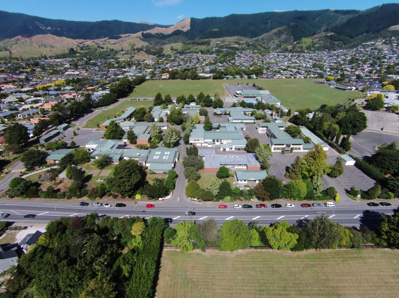 Aerial view of school campus